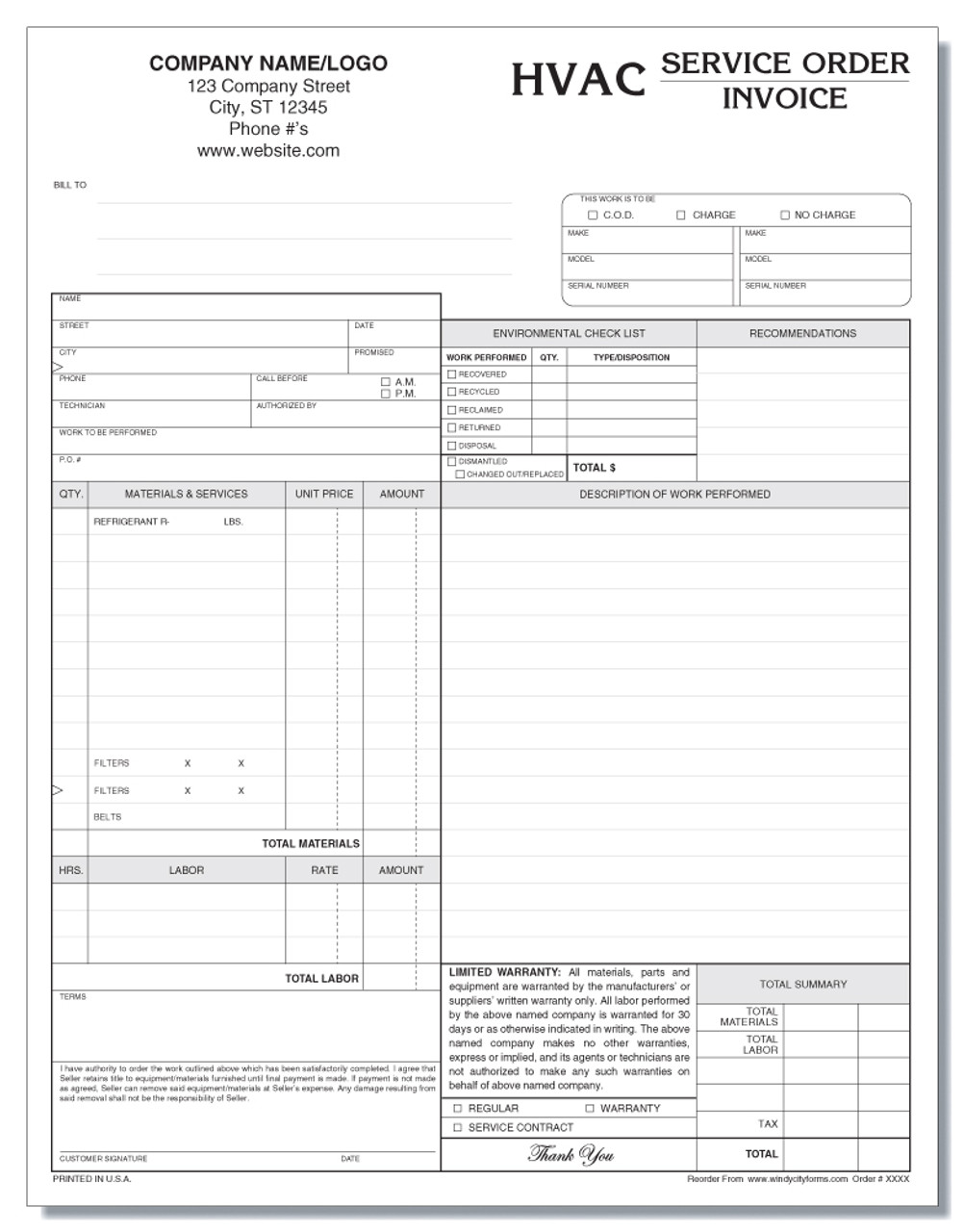 HVAC Service Order Invoice Version 2