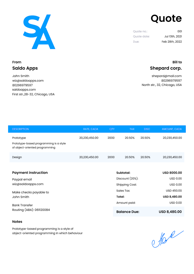 HVAC Service Quote Templates Free | Saldoinvoice