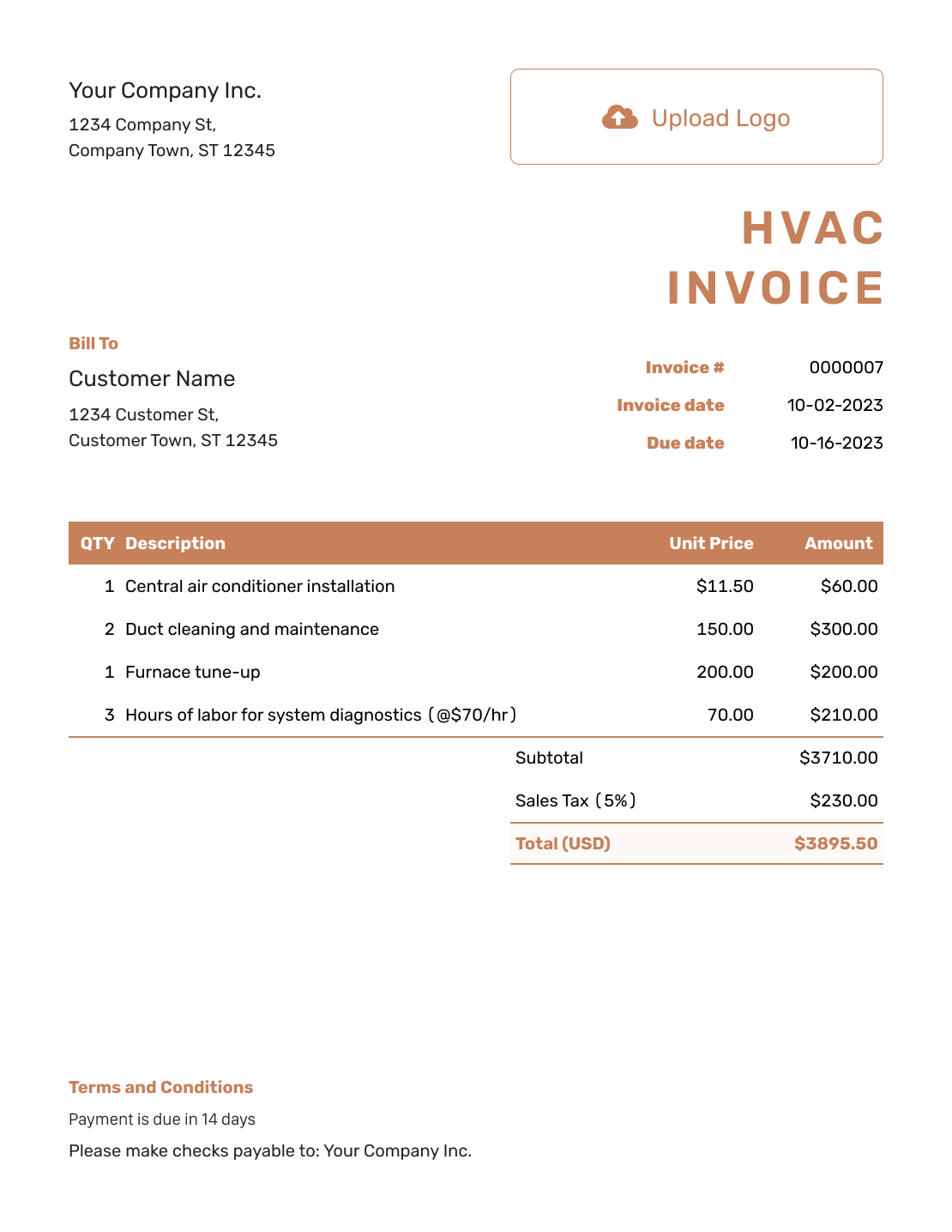 Free HVAC Invoice Template | docelf.com