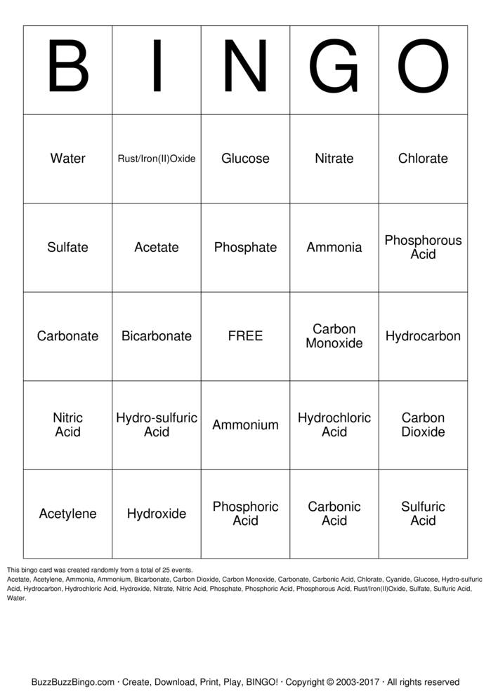 Scientific Elements Text Bingo Cards to Download, Print and Customize!