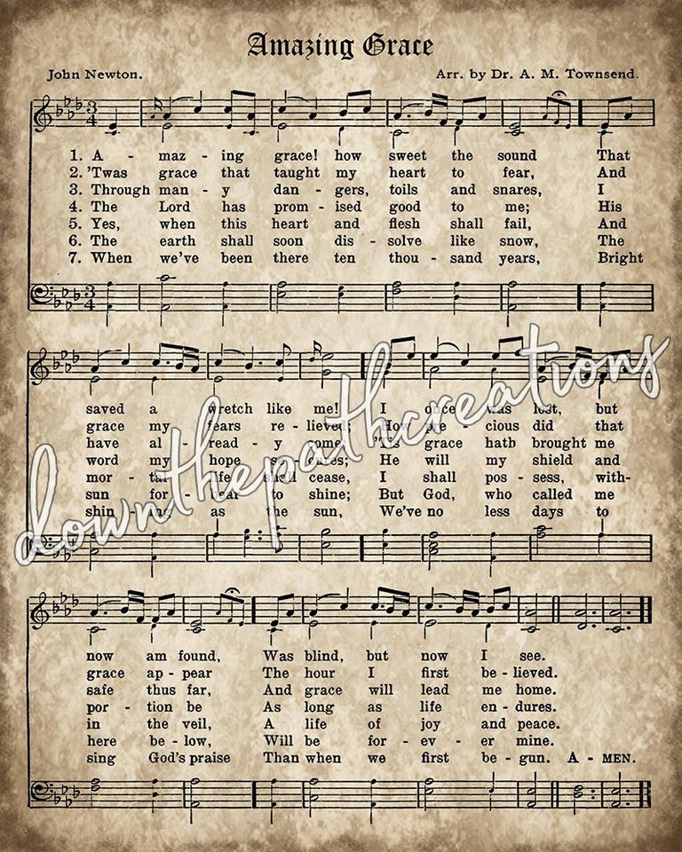 Amazing Grace Print, Printable Vintage Sheet Music, Instant ...