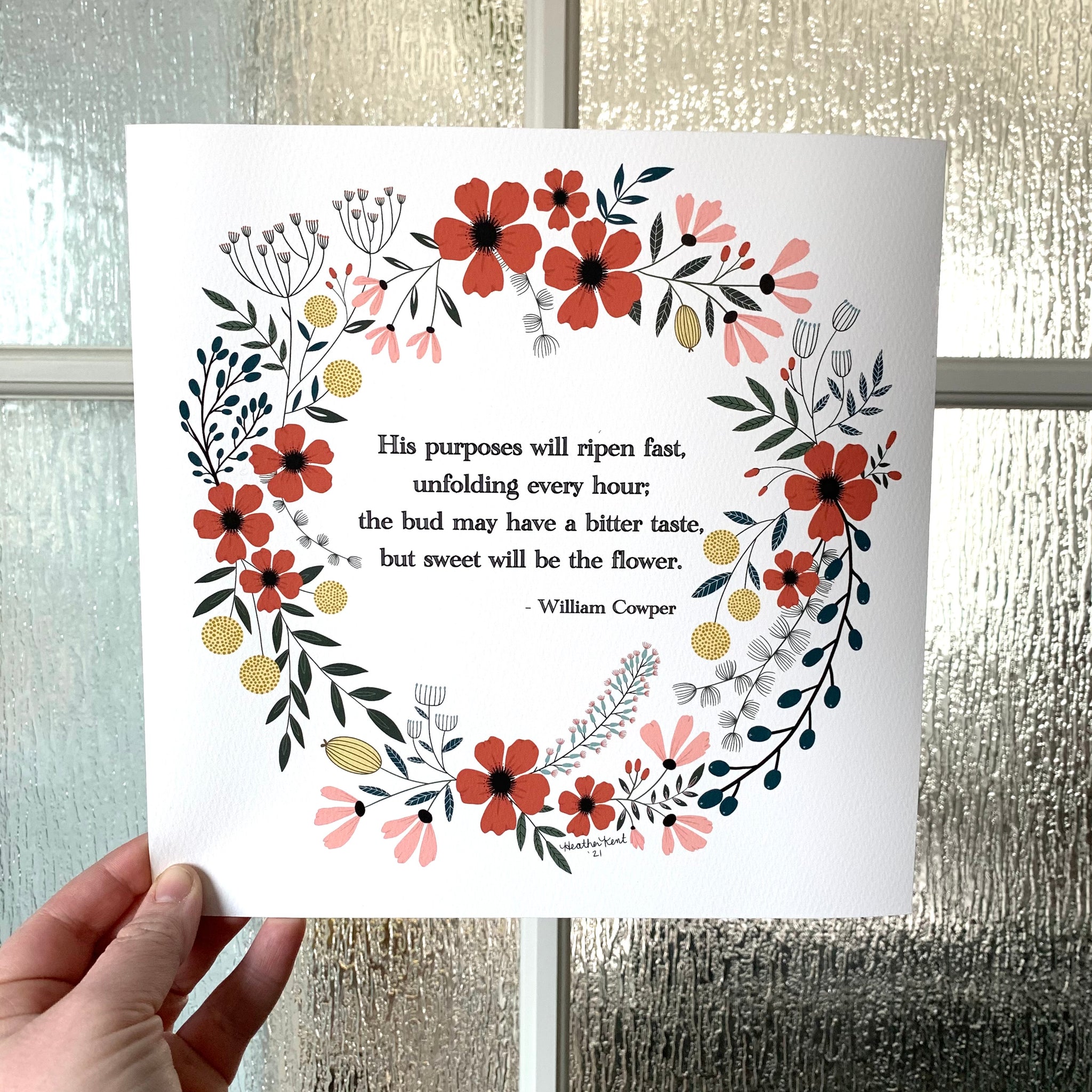 Hymn Wall Art Quote, Vintage Florals Wreath Fine Art Print ...