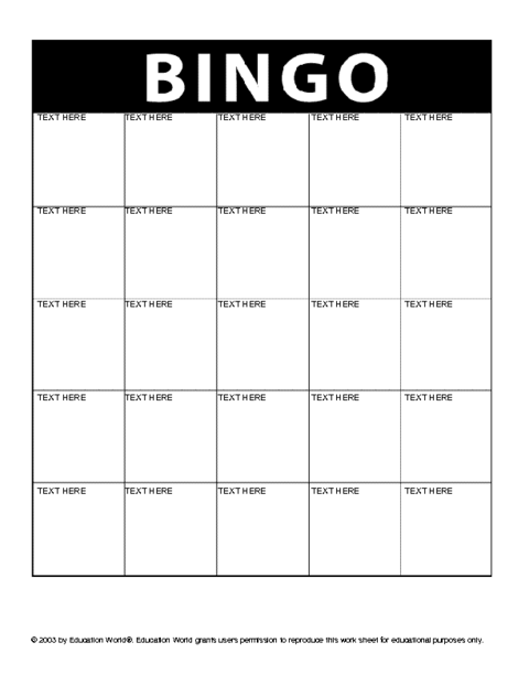 Free BINGO Template | Education World
