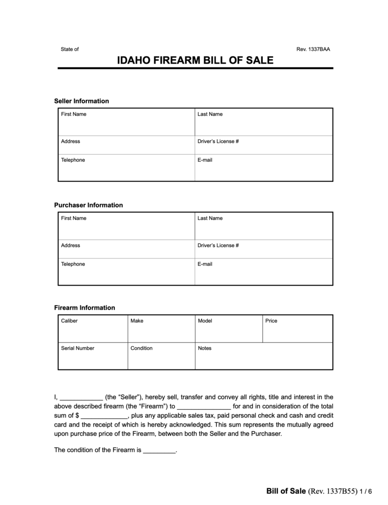 printable idaho bill of sale