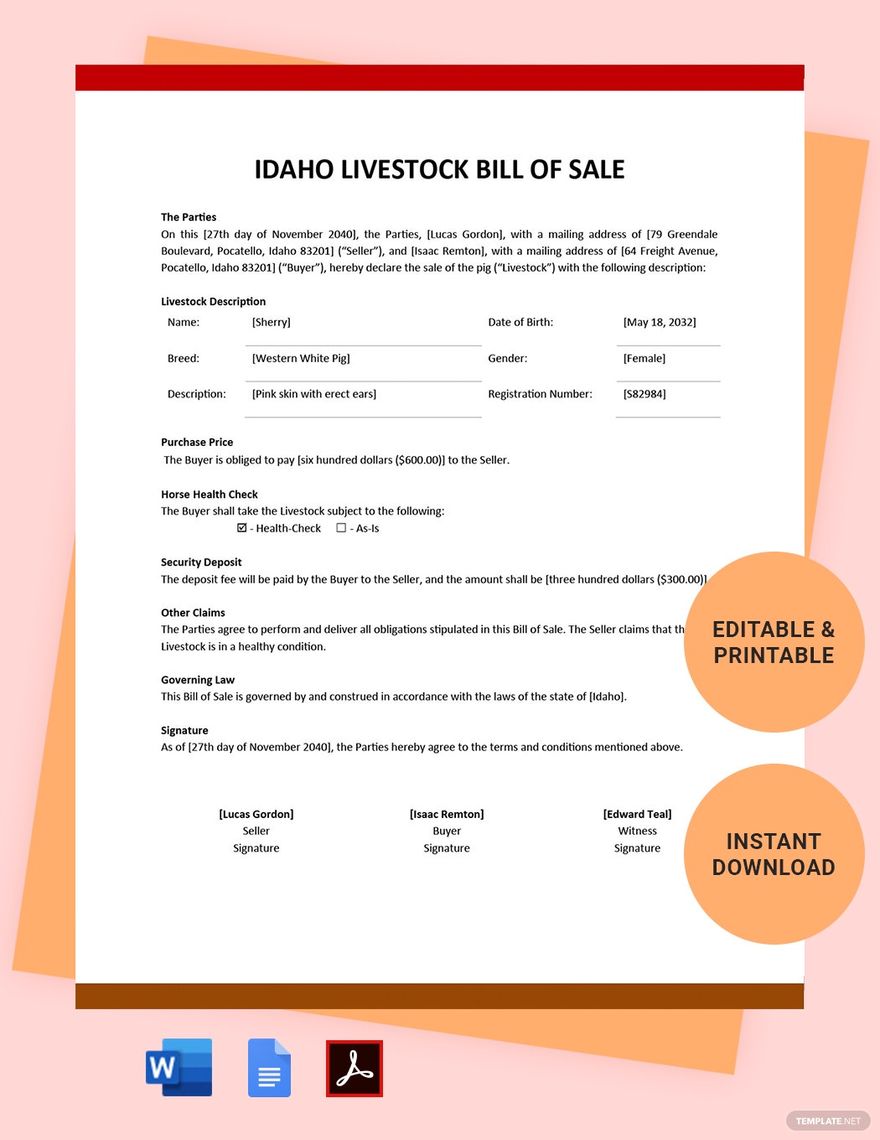 printable idaho bill of sale