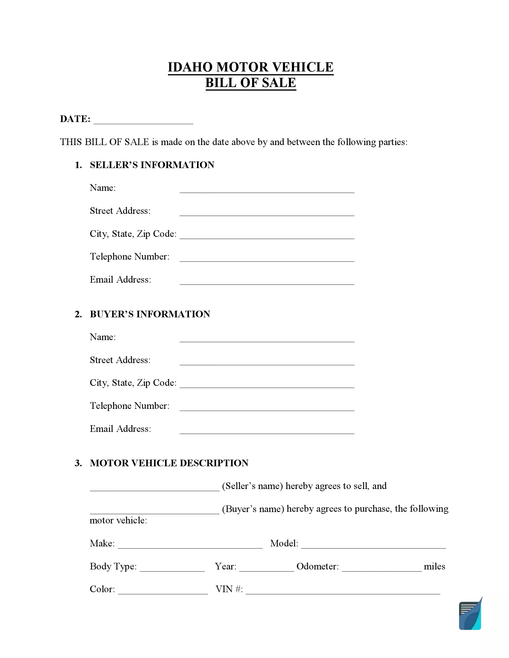 printable idaho bill of sale