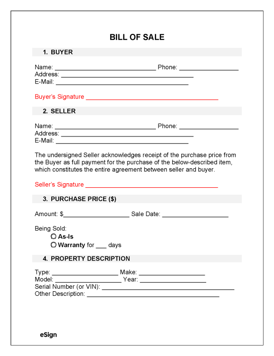 Free Bill of Sale Forms (23) | PDF | Word
