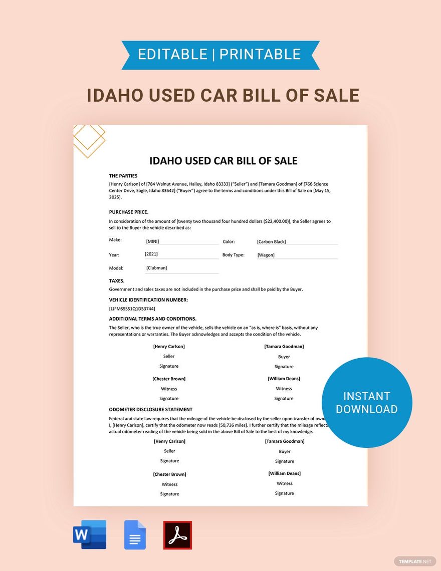 printable idaho bill of sale