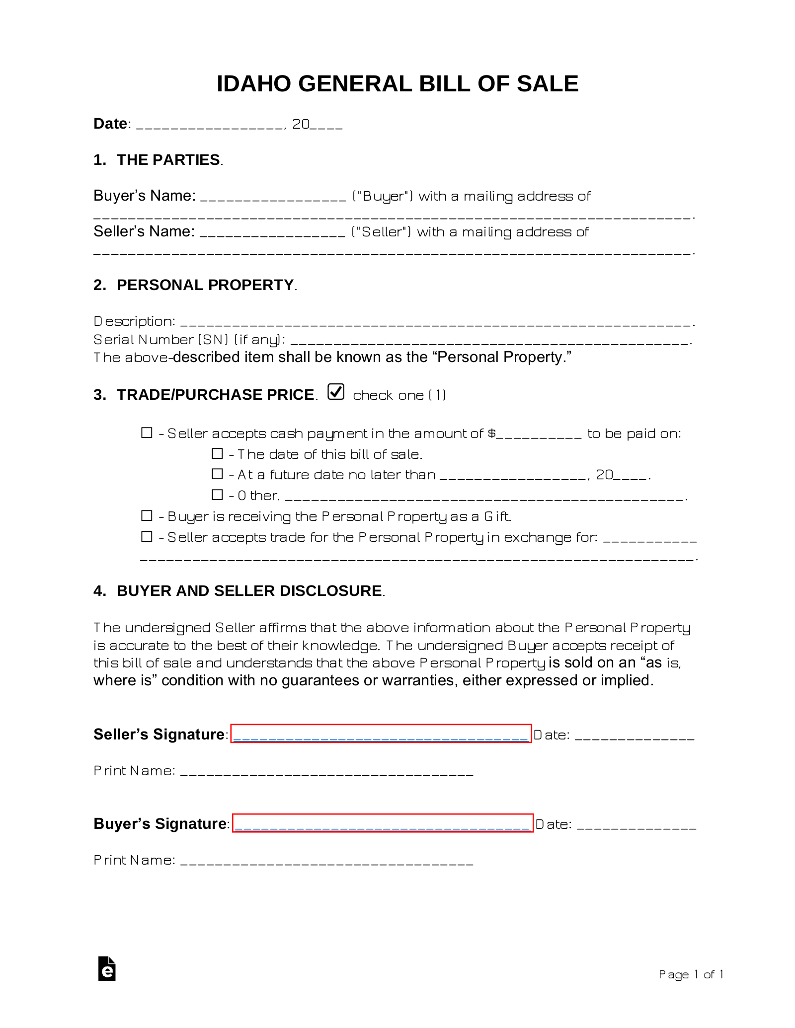 printable idaho bill of sale