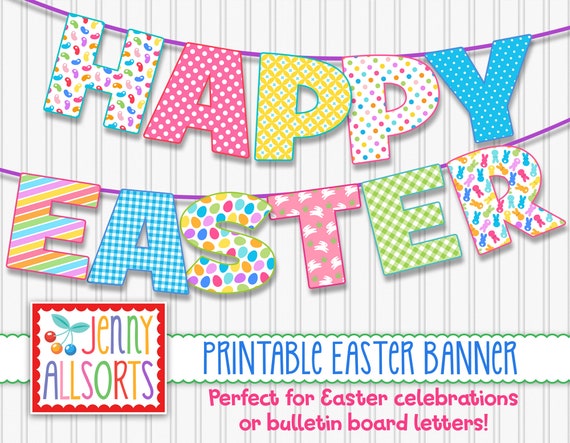 Happy Easter Printable Banner Digital Easter Sign, Cute Easter ...