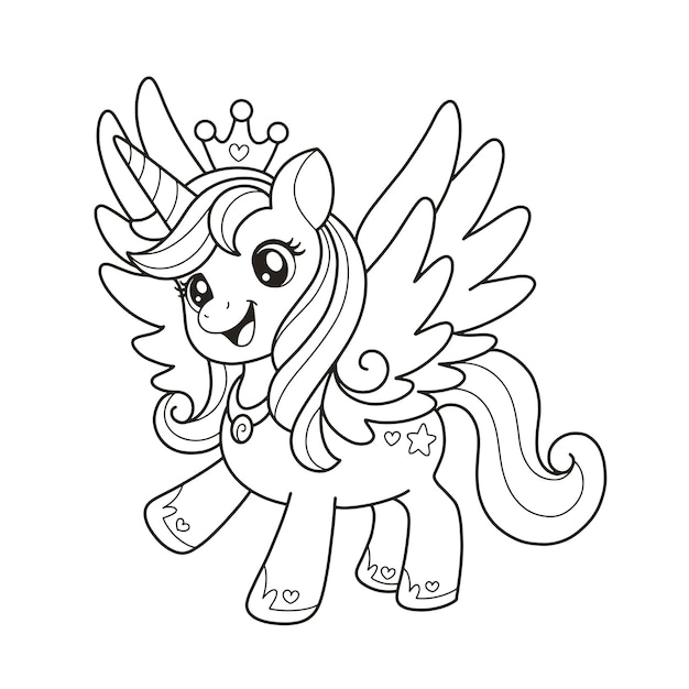 Premium Vector | Unicorn printable coloring page illustration
