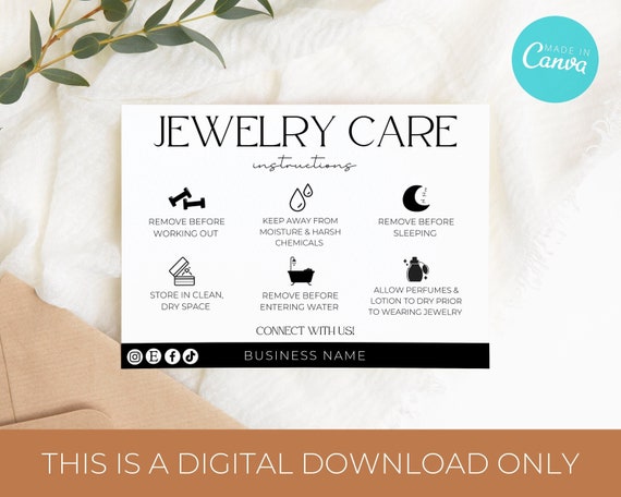 Editable Jewelry Care Card Template, Printable Jewelry Care Canva ...