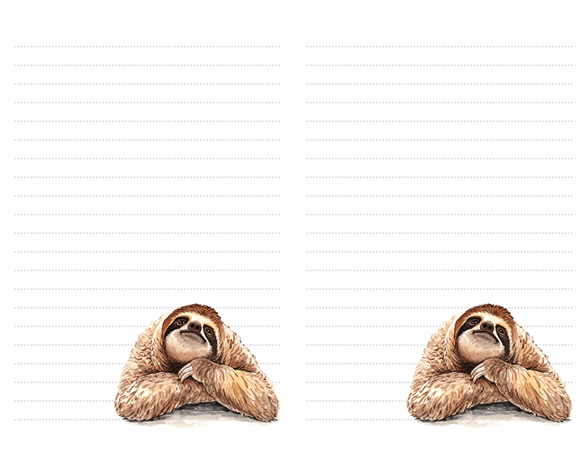 23 Sloth Printable Stationery Designs Free Downloads