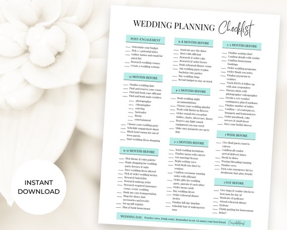 Buy Wedding Checklist Printable, Wedding Plan to Do List, Wedding ...