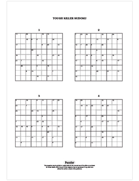 printable intermediate killer sudoku