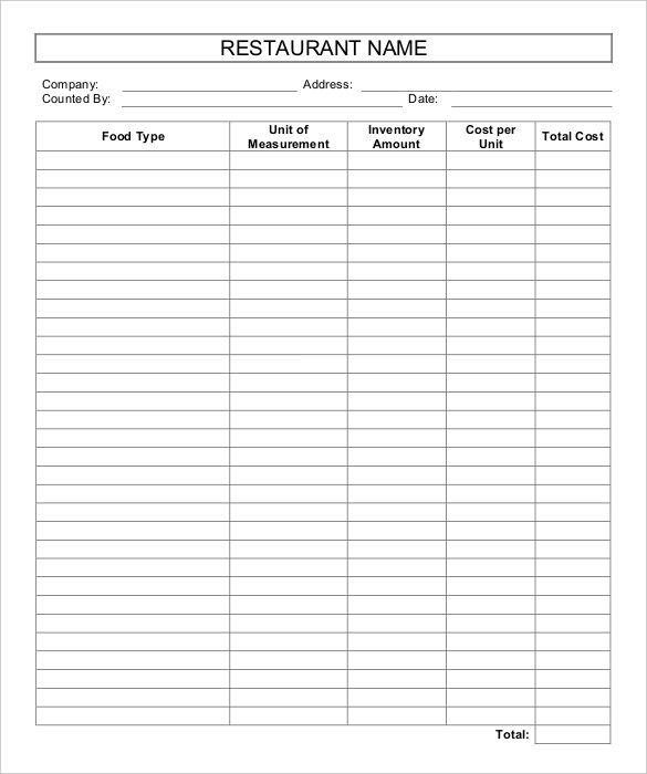 Restaurant Inventory Templates | 12+ Free Printable Docs, Xlsx ...