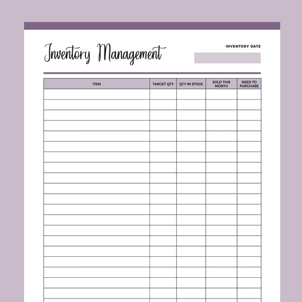 Printable Inventory Sheet | US Letter and A4 PDF | Instant ...