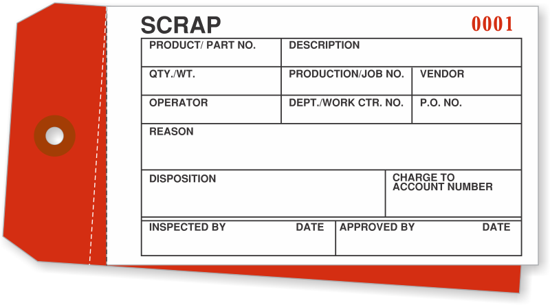 SCRAP Inventory Tag, 2-Part, SKU: TG-441-E2-100