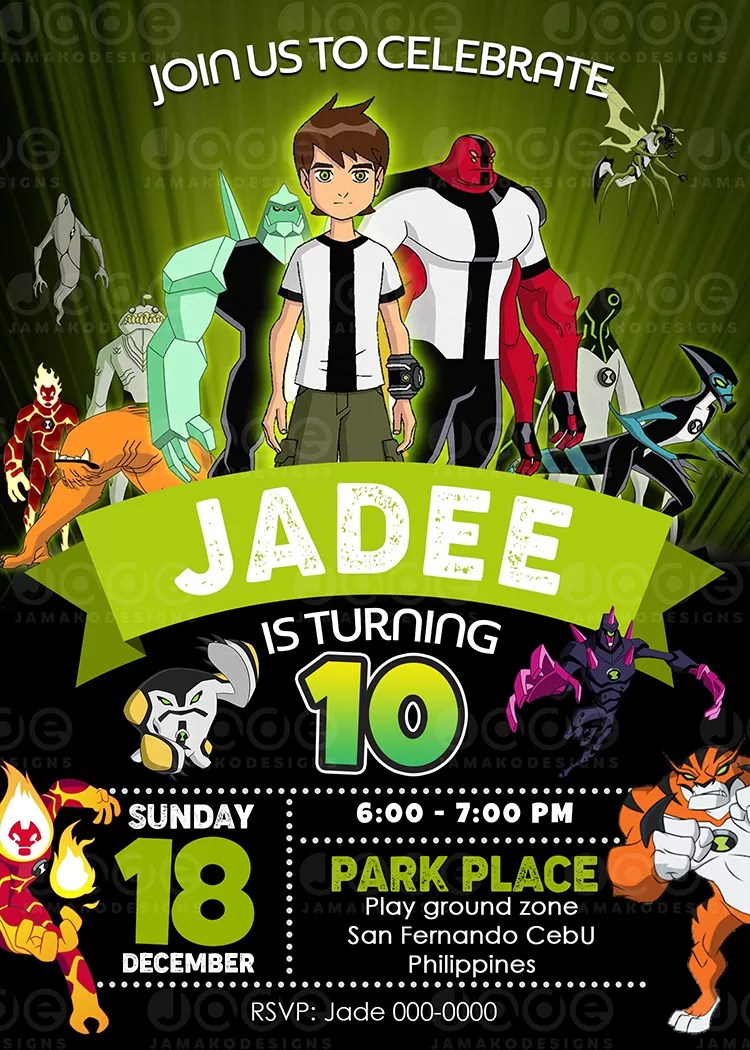 Ben10 Birthday Invites template printable - Jamakodesigns -