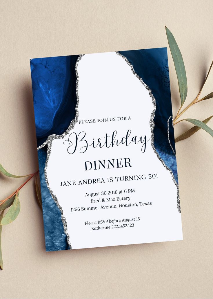 Editable Blue and White Birthday Invitation, Printable or Digital ...