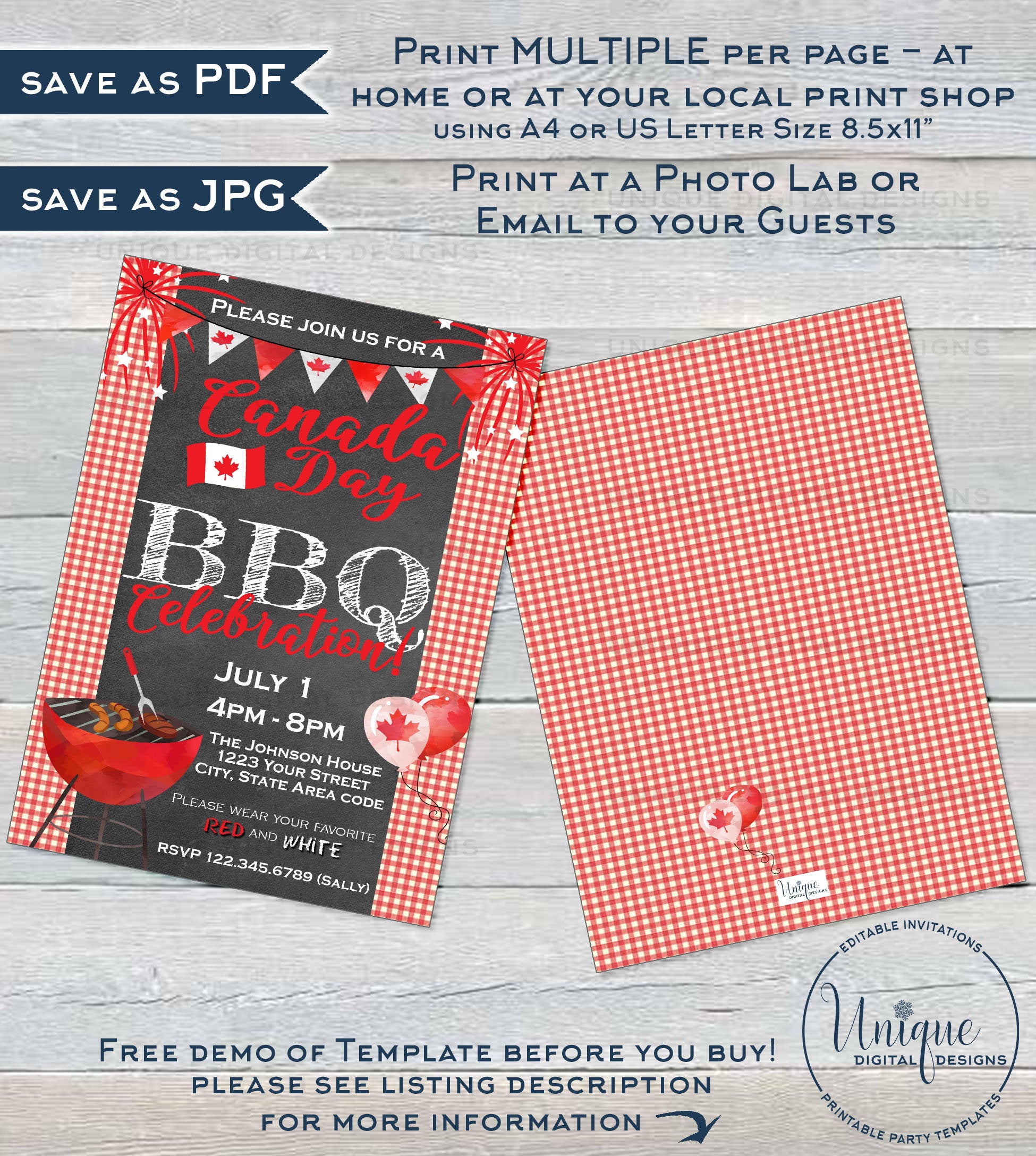 Editable Canada Day Invitation, Oh Canada Day BBQ Invite, Canada Day E