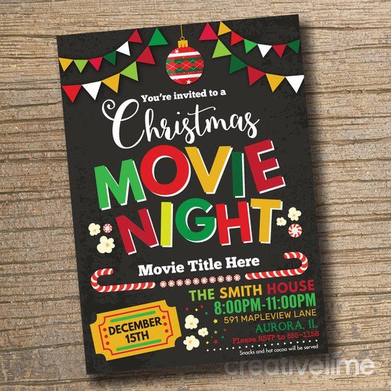Christmas Movie Night Invitations, Movie Birthday Invitations ...