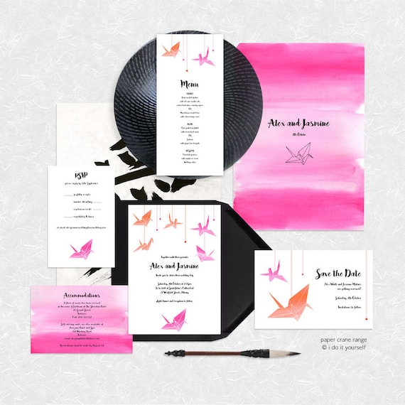 Paper Crane Printable Wedding Invitation Suite Modern Japanese ...
