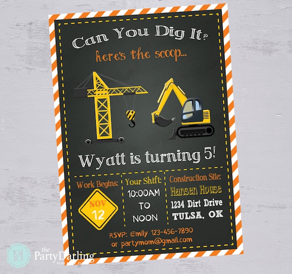 Construction Birthday Invitation | Construction Party | Construction  Invitation | Crane Bulldozer | Printable Invitation | The Party Darling