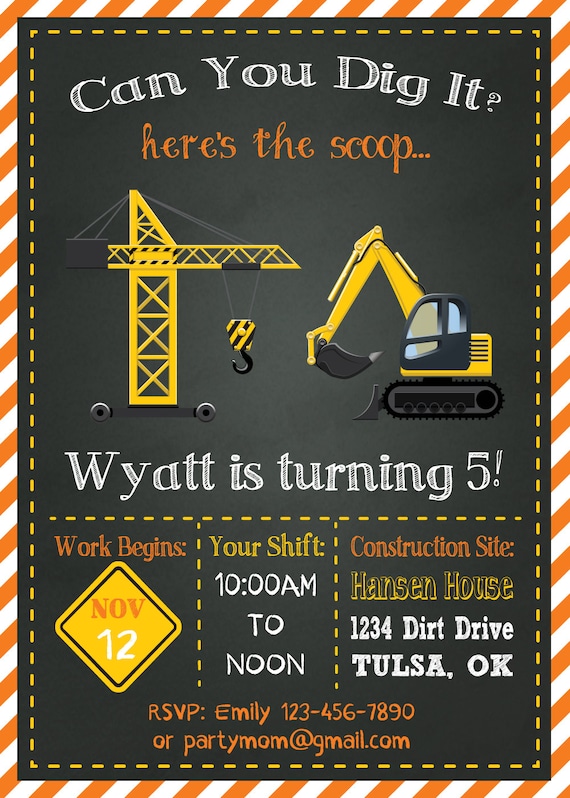 Construction Birthday Invitation | Construction Party | Construction  Invitation | Crane Bulldozer | Printable Invitation | The Party Darling