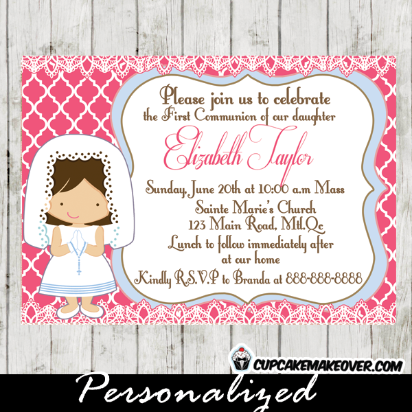 First Communion Invitation For Girls D4 - Personalized ...
