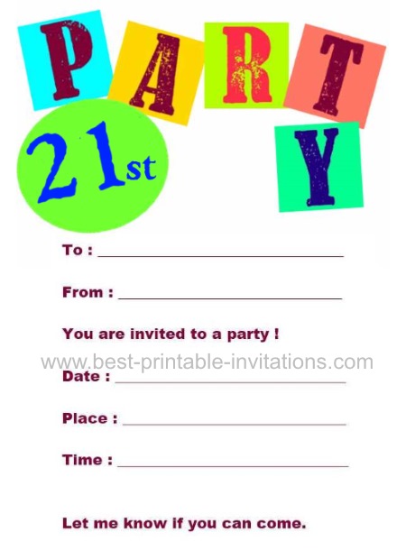 Printable 21st Birthday Party Invitations