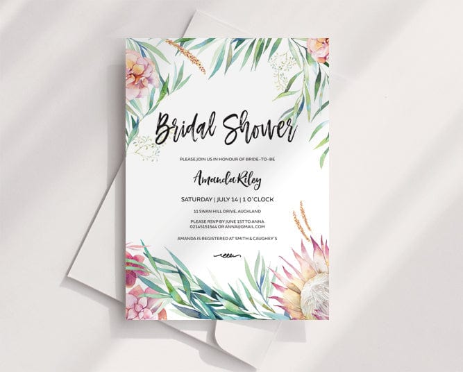 Protea &  Greenery Bridal Shower Invitation Printable Template ...