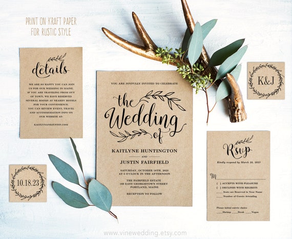 Vintage Wedding Invitation Set, Editable Wedding Invitation ...