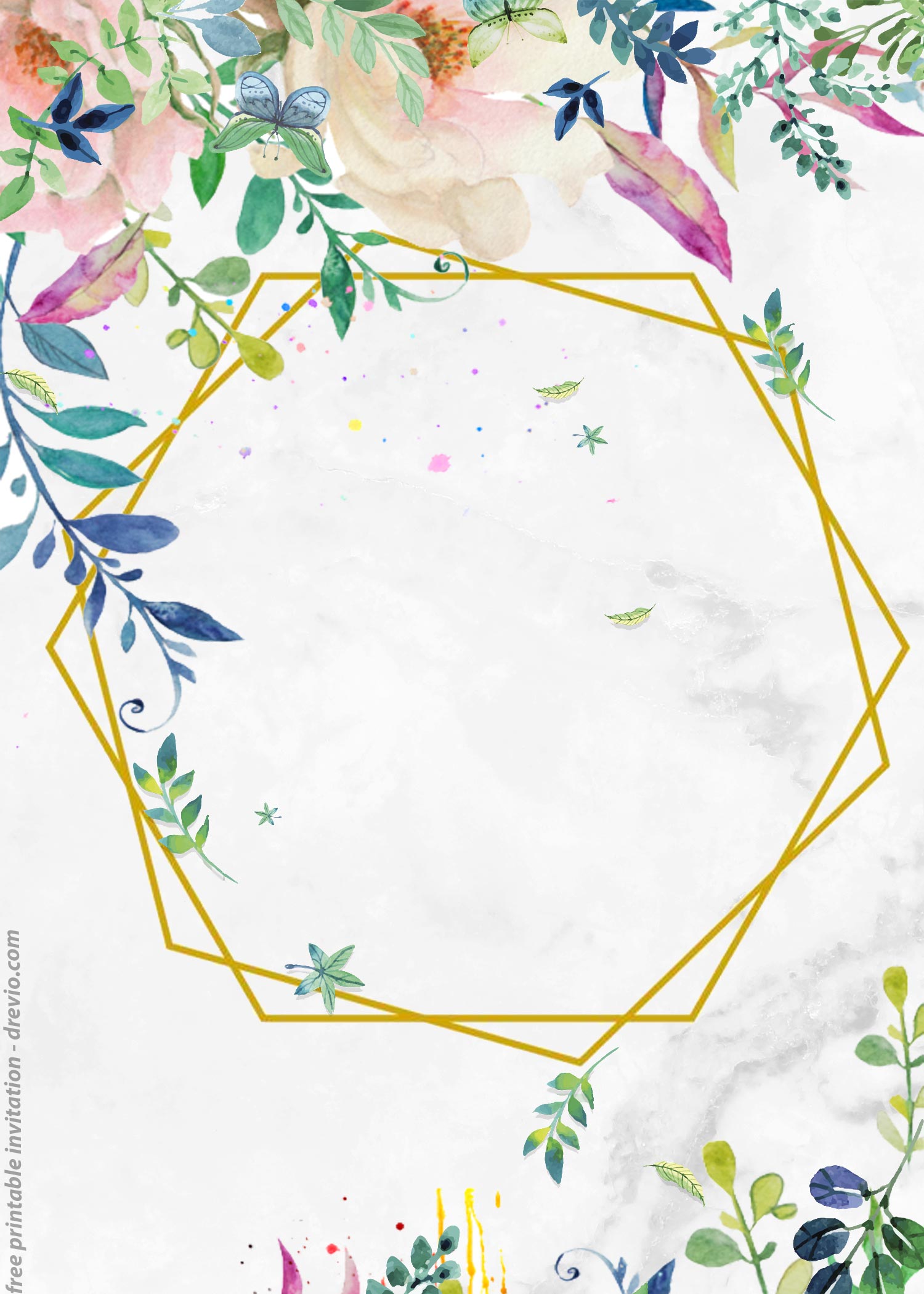 FREE Printable Vintage Flower Framed Watercolor Invitations ...