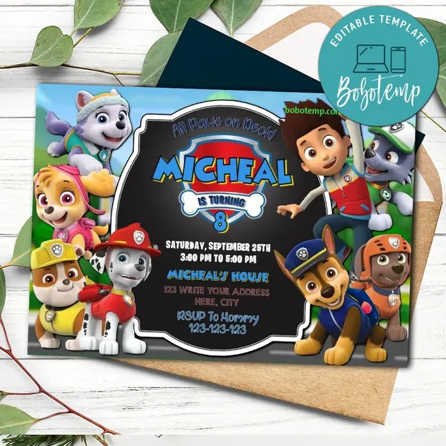 Paw Patrol Birthday Party Invitation Printable - Rocky, Ryder ...