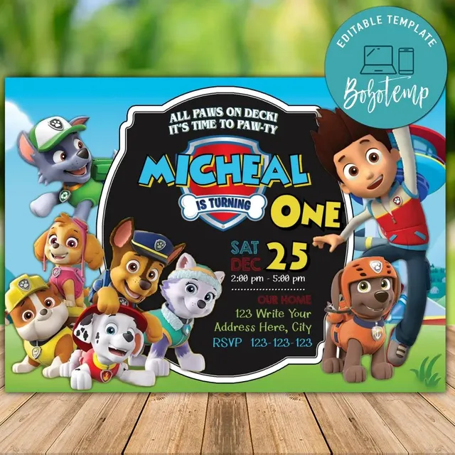 Printable Paw Patrol 1st Birthday Invitations Instant Download ...
