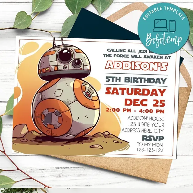 Printable BB8 Star Wars Invitation Template Instant Download ...