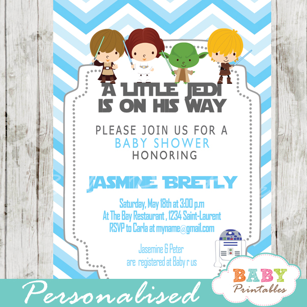 Blue Chevron Star Wars Baby Shower Invitation - D205 - Baby Printables