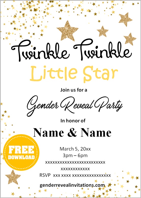 Twinkle Twinkle Little Star Gender Reveal Invitations Gender ...