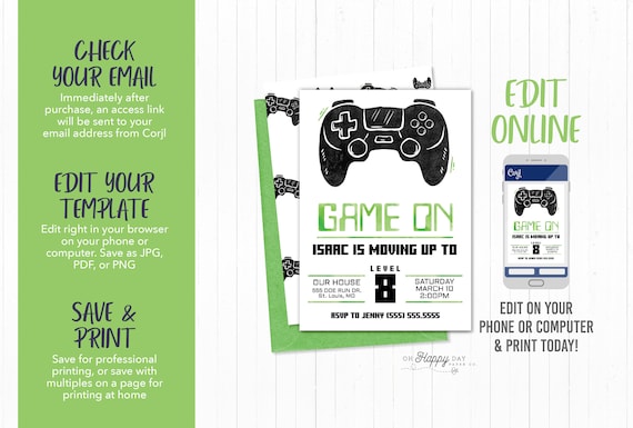 Printable Video Game Birthday Party Invitation Template Edit ...