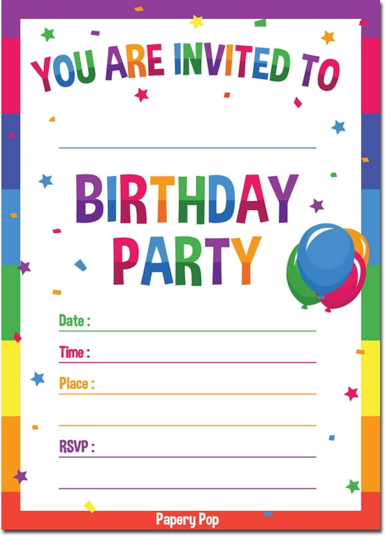 Birthday Invitations with Envelopes (15 Pack) - Rainbow