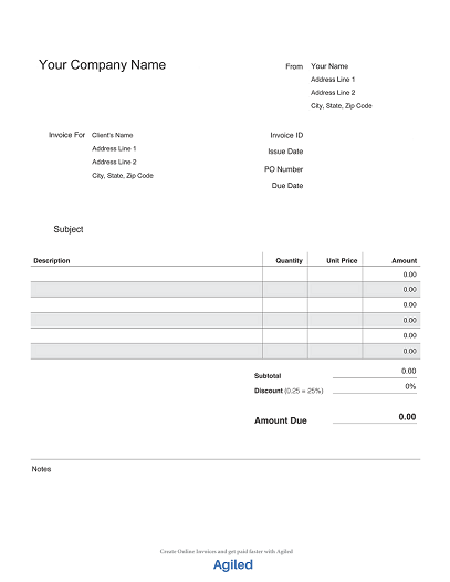 Free Services Rendered Invoice Template | Agiled Business App