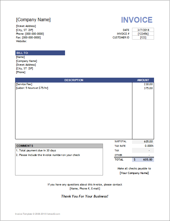 Service Invoice Template for Consultants and Service Providers