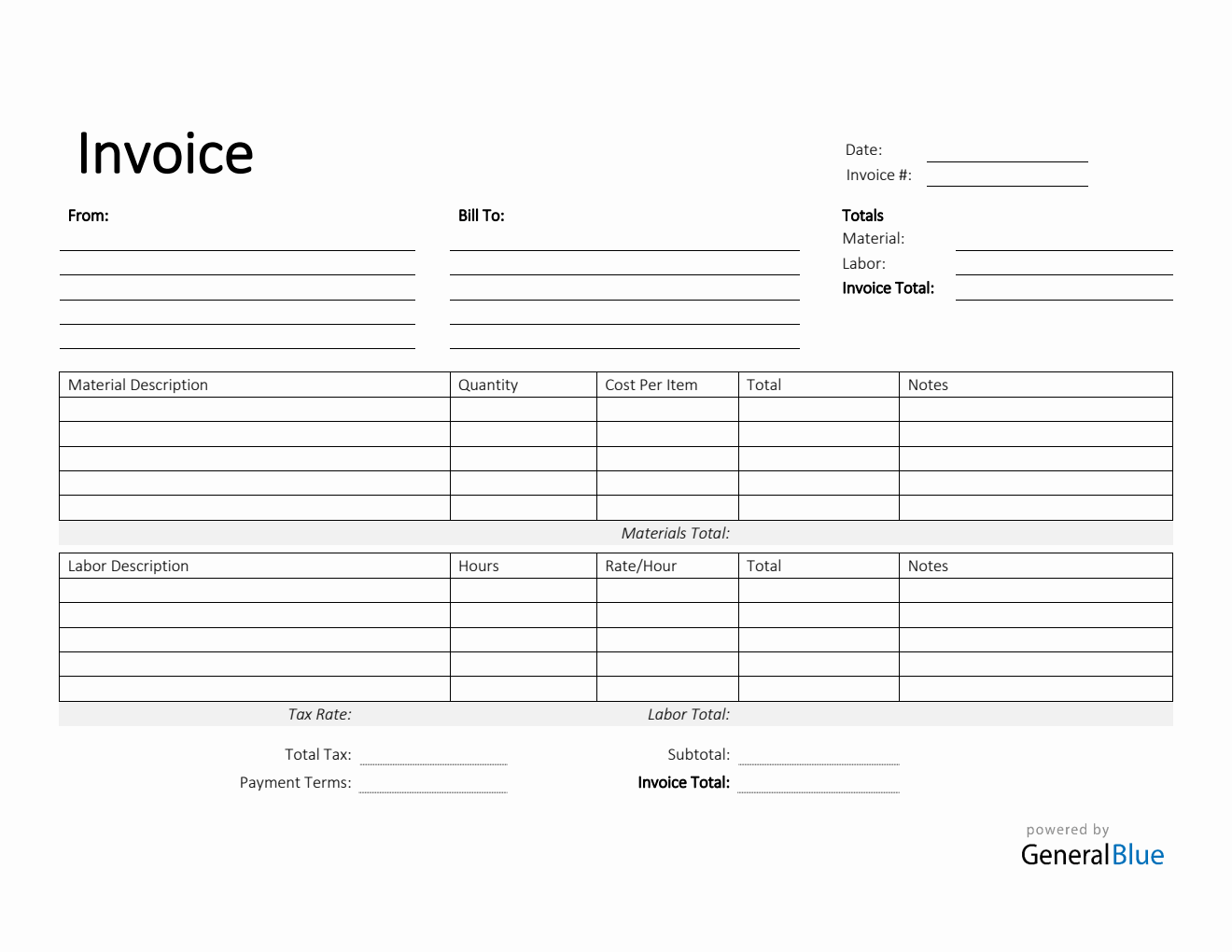 Printable Time and Materials Invoice in Word (Simple)