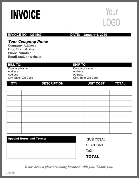 Invoice Template | Printable Invoice | Business Form | Editable Invoice |  Receipt | Microsoft Invoice | Instant Downloadable