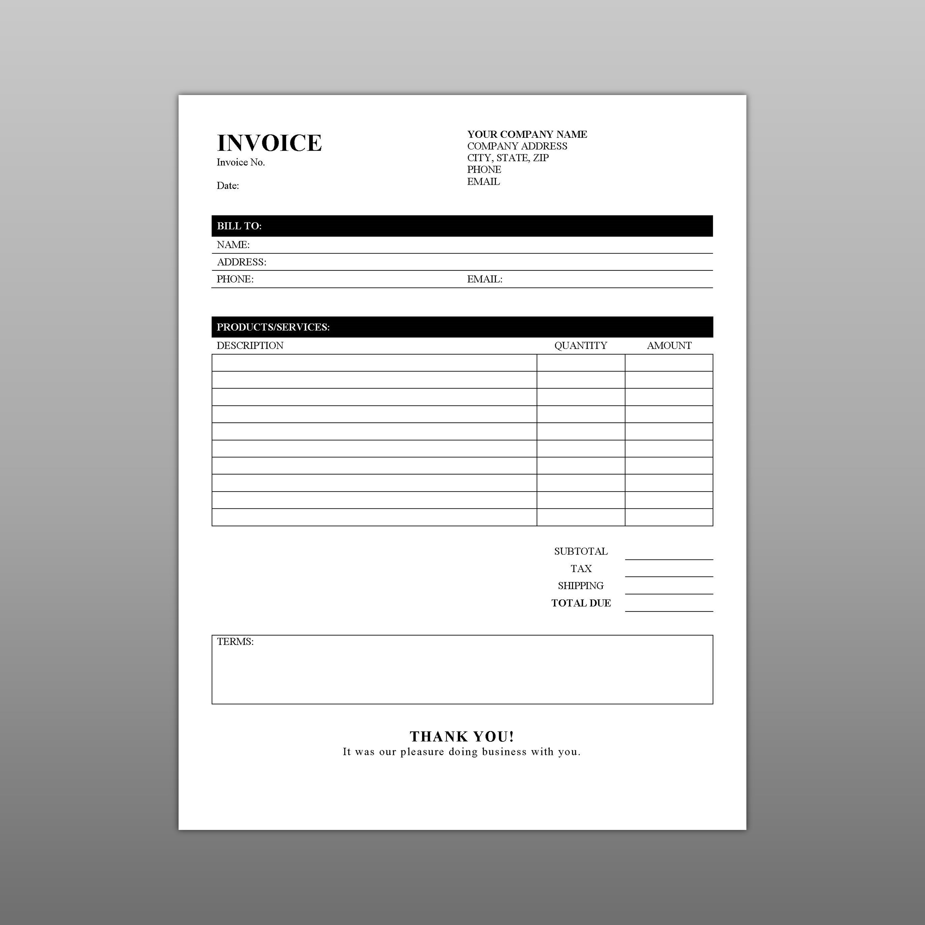 Invoice Template, Printable Invoice, Business Form, Editable Invoice ...