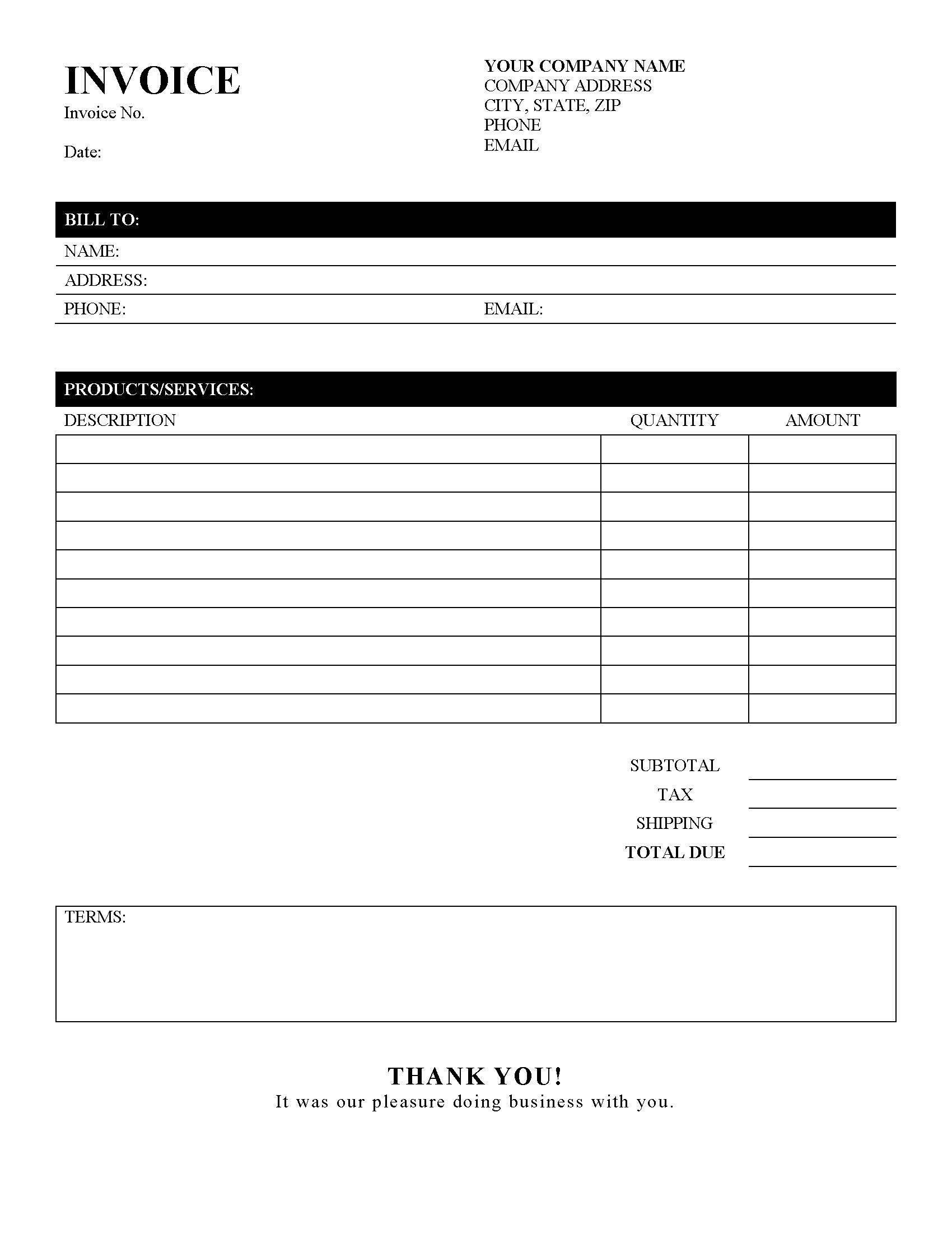 Invoice Template, Printable Invoice, Business Form, Editable Invoice,  Receipt, Microsoft Word Invoice, Invoice Template Download
