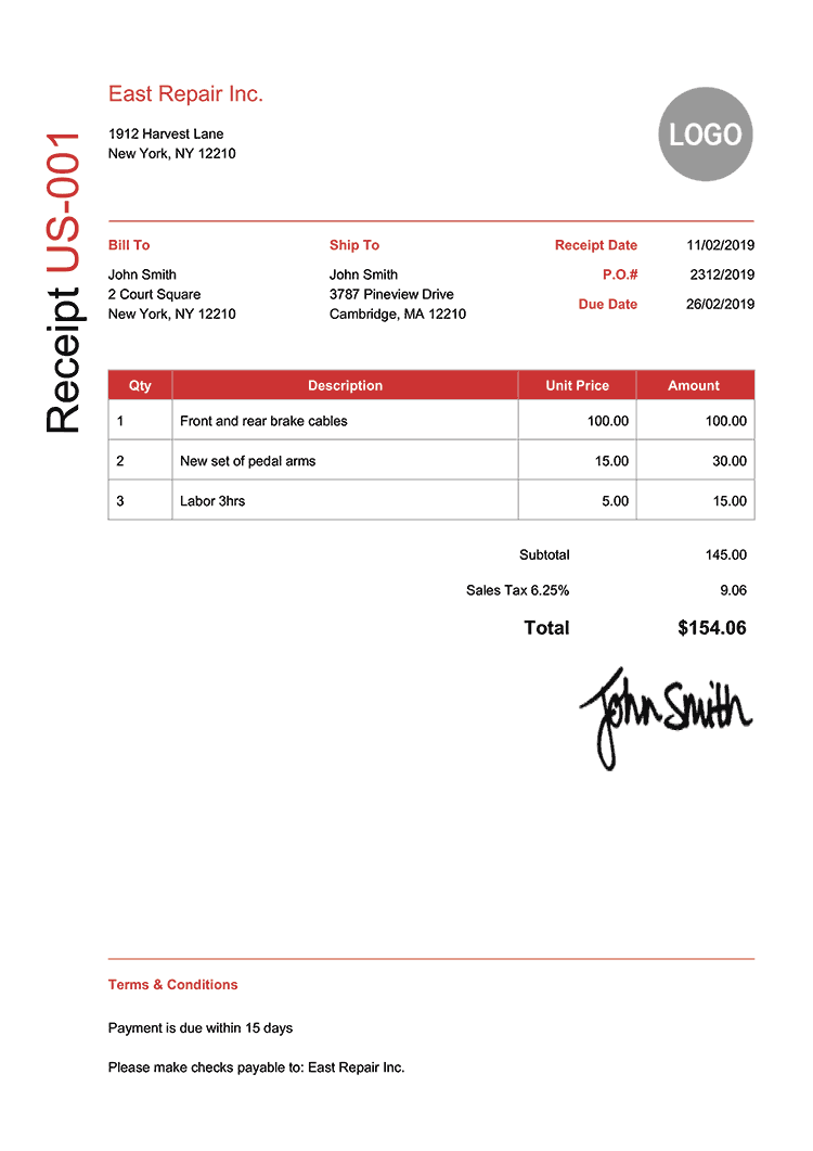100 Free Receipt Templates | Print &  Email Receipts as PDF