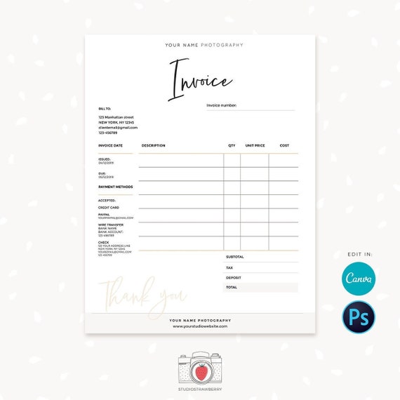 Invoice Template, Printable Invoice, Invoice Template Canva ...