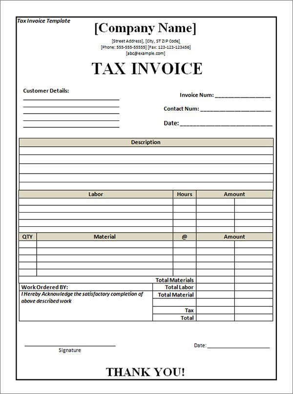 printable invoice with gst template
